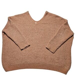 Elan Womens Medium Pullover V Neck Sweater Knit Casual Pink Relaxed Fit‎